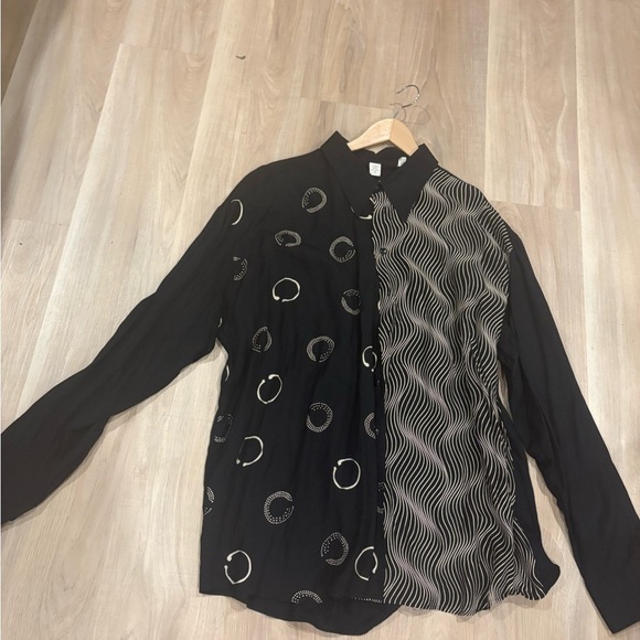 Black and White Split Design Dress Shirt - Picture 1 of 8